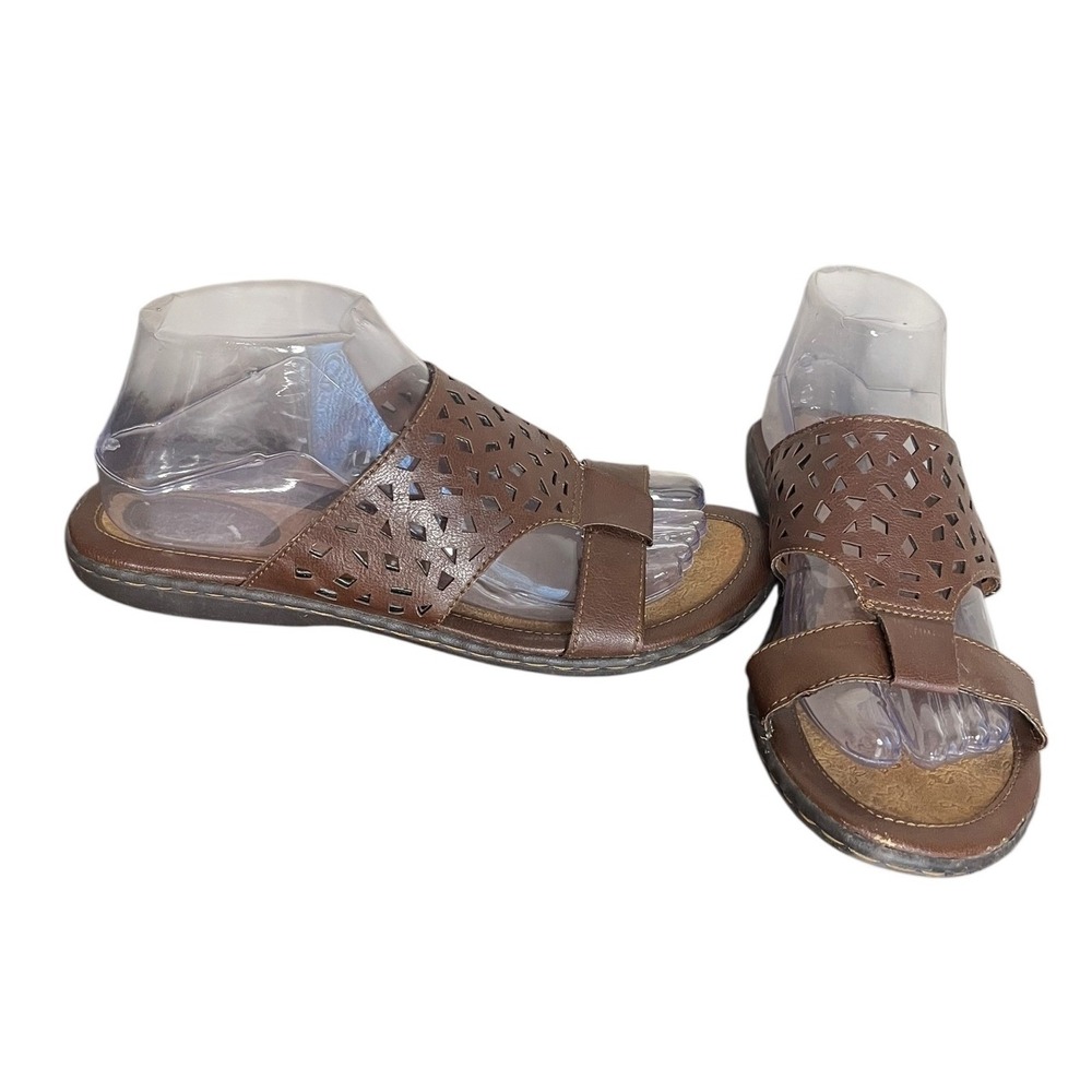 BOC Born Concept‎ Brown Faux Leather Cutout Slip On Comfort Sandals Size 8
